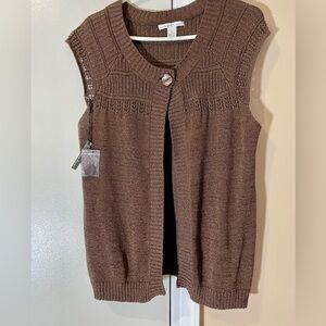 Marina Luna One Button Open front sleeveless brown cardigan size Medium